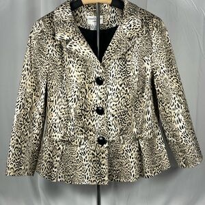 Charles Gray London Leopard Print Peplum Jacket w/bow accent. Modern & silky